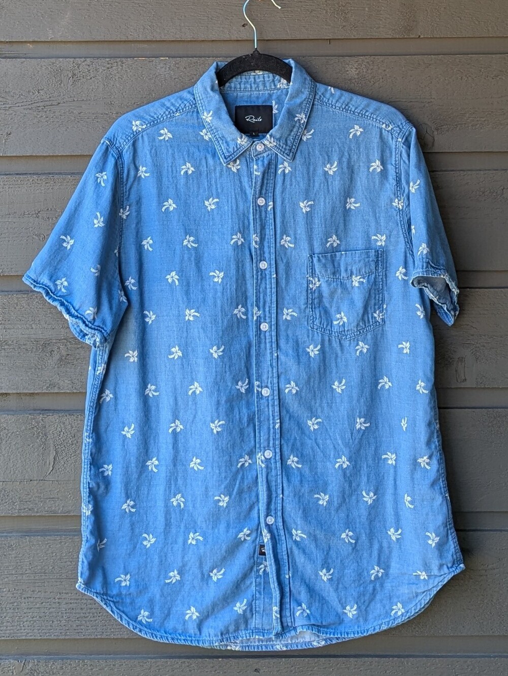 Rails Carson Short Sleeve Button Front Shirt Indigo Tropic Palm Trees Large